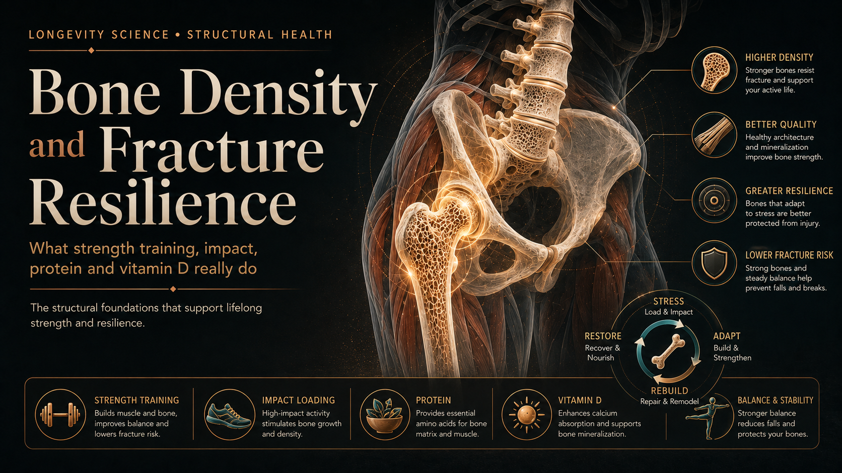 Bone Density and Fracture Resilience: What Strength Training, Impact, Protein and Vitamin D Really Do